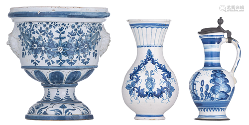 A collection of blue & white decorated faience items,