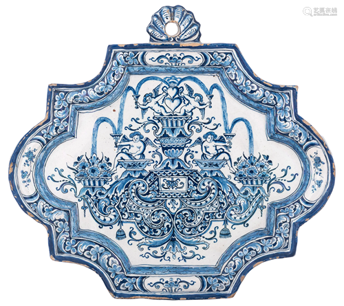 A blue and white decorated Dutch Delftware plaque, H 24