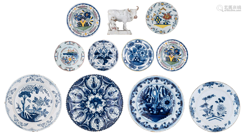 A collection of 10 Dutch Delftware dishes and plates