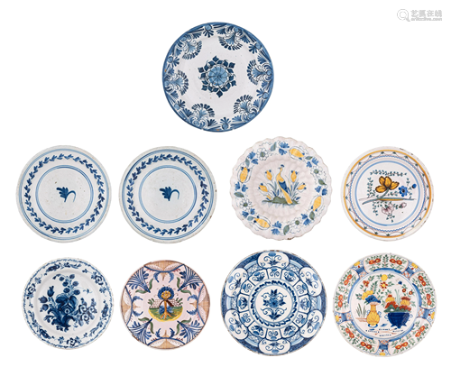 A collection of faience plates, Delftware and others,