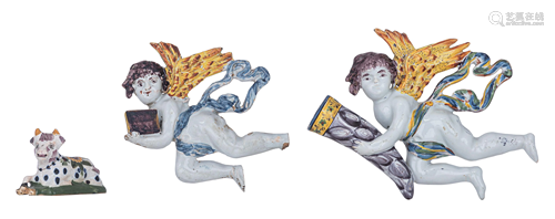 Two polychrome decorated Dutch Delftware angel plaques,