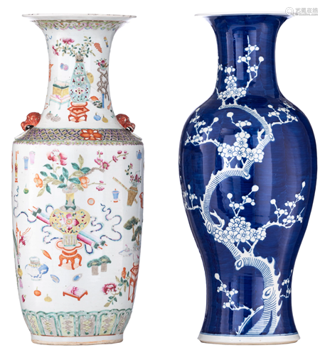 A Chinese blue and white 'Prunus' vase, H 61 cm and a