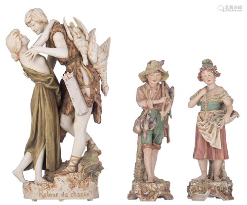 A collection of three Royal Dux figurine groups,