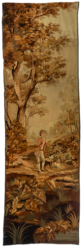 An Aubusson type tapestry, decorated with a lumberjack