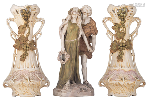 A collection of Royal Dux Art Nouveau vases and a