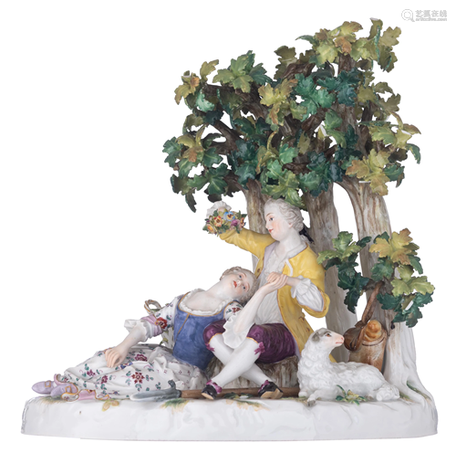 A Meissen porcelain pastoral group after a model by