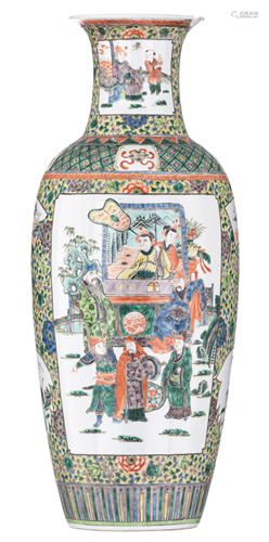 A Chinese famille verte vase, 19thC/20thC, H 60 cm