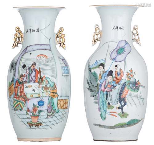 Two Chinese new fencai decorated vases, with signed