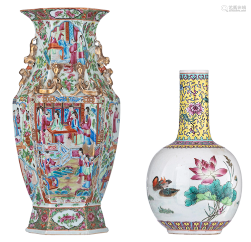 A Chinese Canton famille rose hexagonal vase - added a