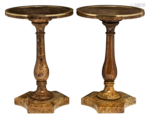 A pair of Neoclassical marble stands, H 49 - Ã¸ 33 cm