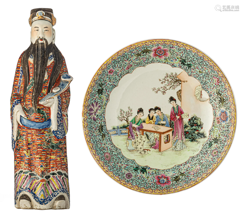 A Chinese polychrome glazed Lu Xing, late 19thC and a