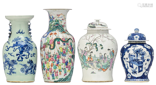 Four Chinese vases, 19thC, H 35-46 cm