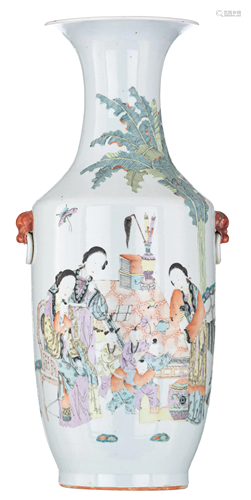 A Chinese Qianjiangcai vase, with signed text, paired