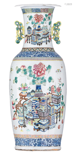 A Chinese famille rose double-side decorated vase,