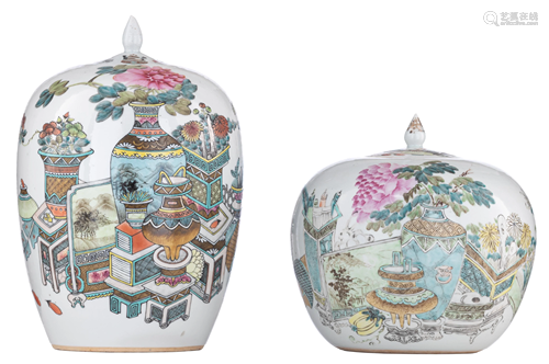 Two Qianjiangcai ginger jars and covers, Republic