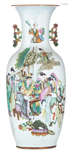 A Chinese double side decorated famille rose vase, with