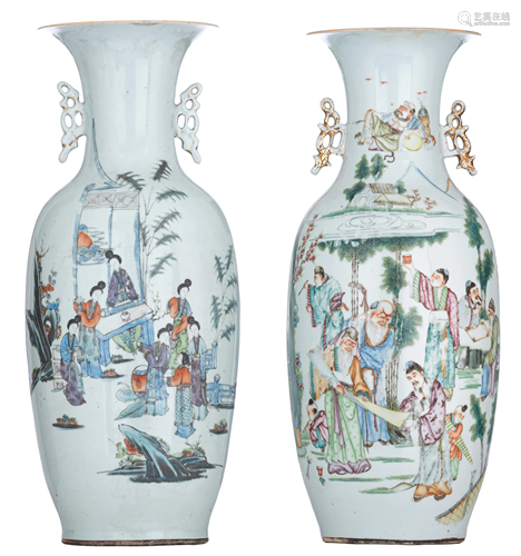 Two Chinese famille rose vases with double-decoration,