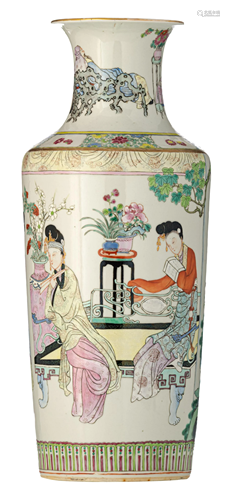 A Chinese famille rose rouleau vase, Republic period, H