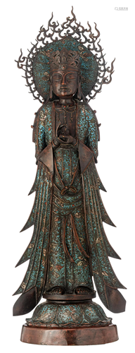 A Japanese champlevÃ© bronze figure of a standing