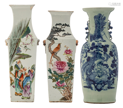 Two Chinese famille rose 'Xin Fengcai' fanghu vases,