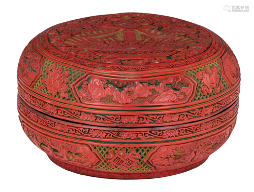 A Chinese carved cinnabar red lacquer sweet-meat box,