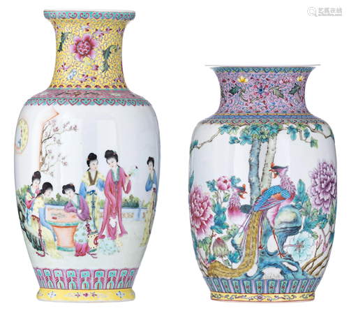 Two Chinese famille rose vases, both with signed texts,