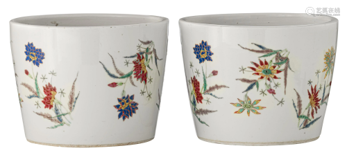 A pair of Chinese famille rose floral decorated