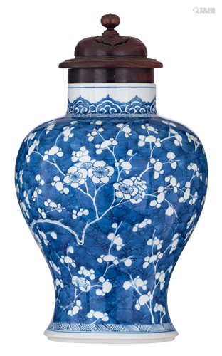 A Chinese blue and white 'Prunus' vase, 19thC, H 34 cm