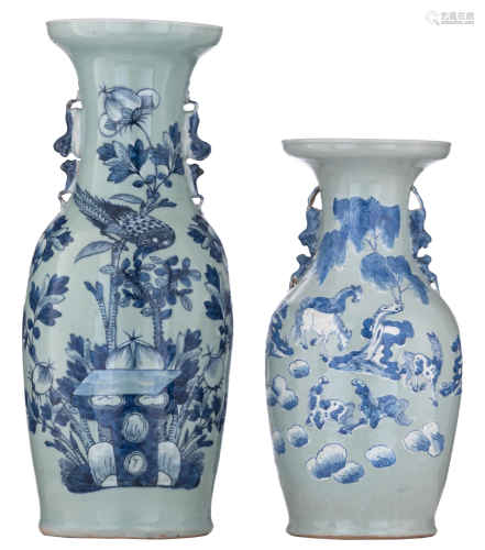 Two Chinese blue and white on celadon ground vases, H