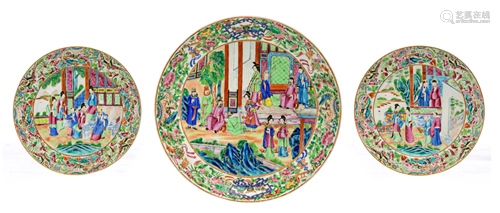 Three Chinese Canton famille rose plates, Guangxu