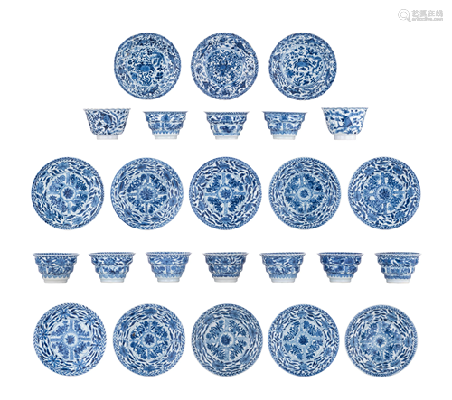 A collection of Chinese blue and white teacups and