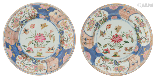 A pair of Chinese famille rose 'ducks in a lotus pond'