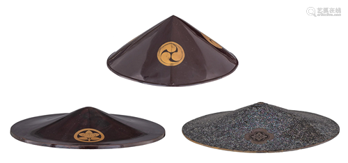 A collection of three Japanese hats, Edo period