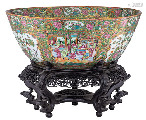 A massive Chinese Canton famille rose punchbowl, 19thC