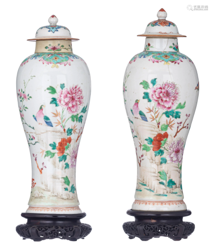 Two Chinese famille rose baluster vases and covers,