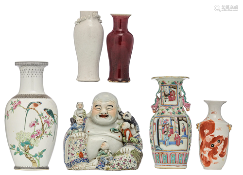 A collection of Chinese porcelain vases and a figure of