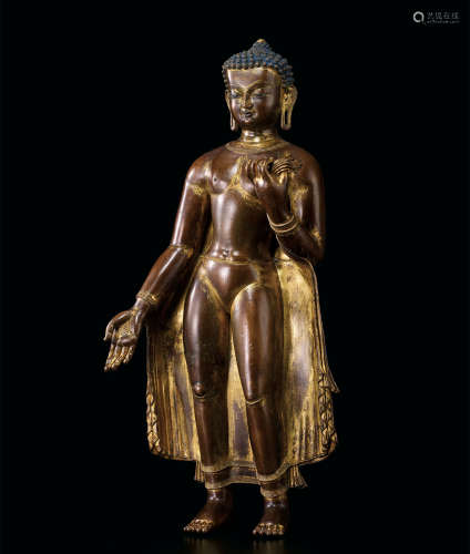 十六/十七世纪 喀尔喀铜鎏金释迦牟尼佛立像