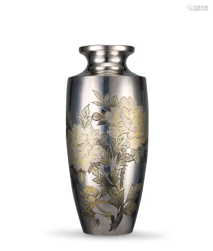 大正时代 银牡丹樱花瓶