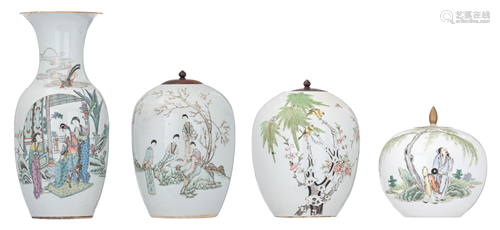 Three Chinese famille rose decorated ginger jars and a