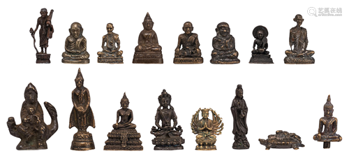 A collection of bronze miniature Buddhist figures,