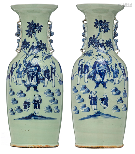 A pair of Chinese blue and white on celadon ground