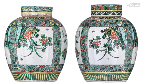 A pair of Chinese famille verte ginger jars, late