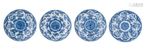 Four Chinese blue and white 'Chrysanthemum' dishes, two