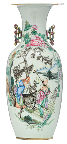 A Chinese famille rose vase, the reverse with a signed