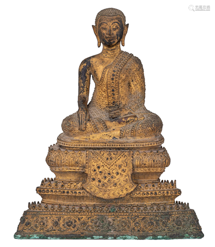 A Thai gilt bronze seated Buddhist disciple, 19thC, H