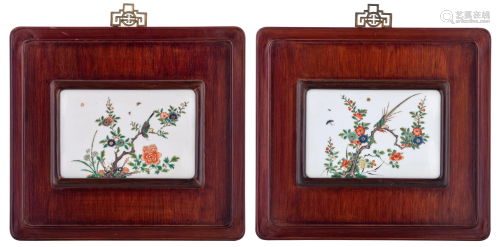 Two Chinese famille verte porcelain plaques, each