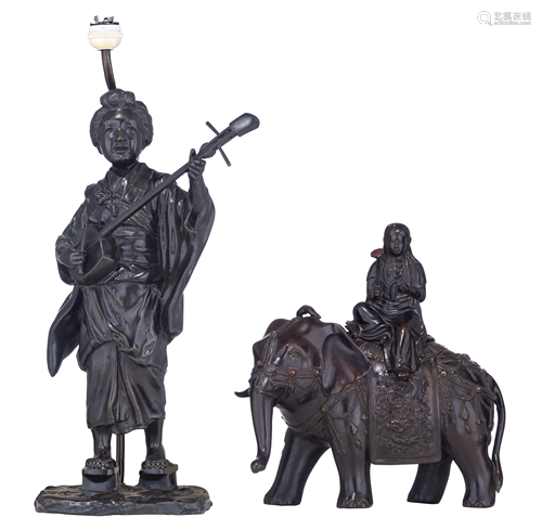 A Japanese bronze sculpture of a lady musician - added