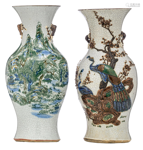 Two Chinese crackle-glazed stoneware vases, 19thC, H 44