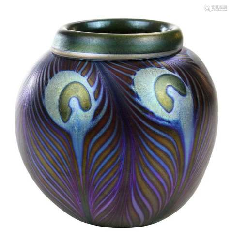 Charles Lotton Peacock Feather Vase