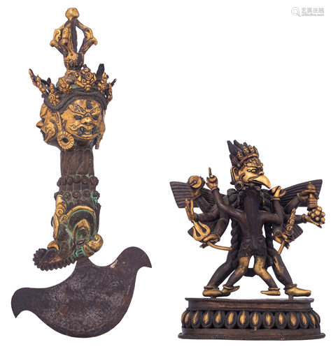 A Sino-Tibetan gilt-bronze figure of a Buddhist and a